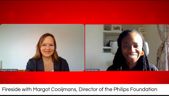 Margot Cooijmans (L), Director of the Philips Foundation, in a fireside chat with Eniola Harrison (R), Co-founder at Africa Communications Week